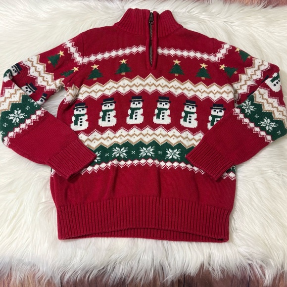 The Children’s Place Red Snowman Fair Isle Quarter Zip Sweater -Boys Size 7/8 - Picture 3 of 15